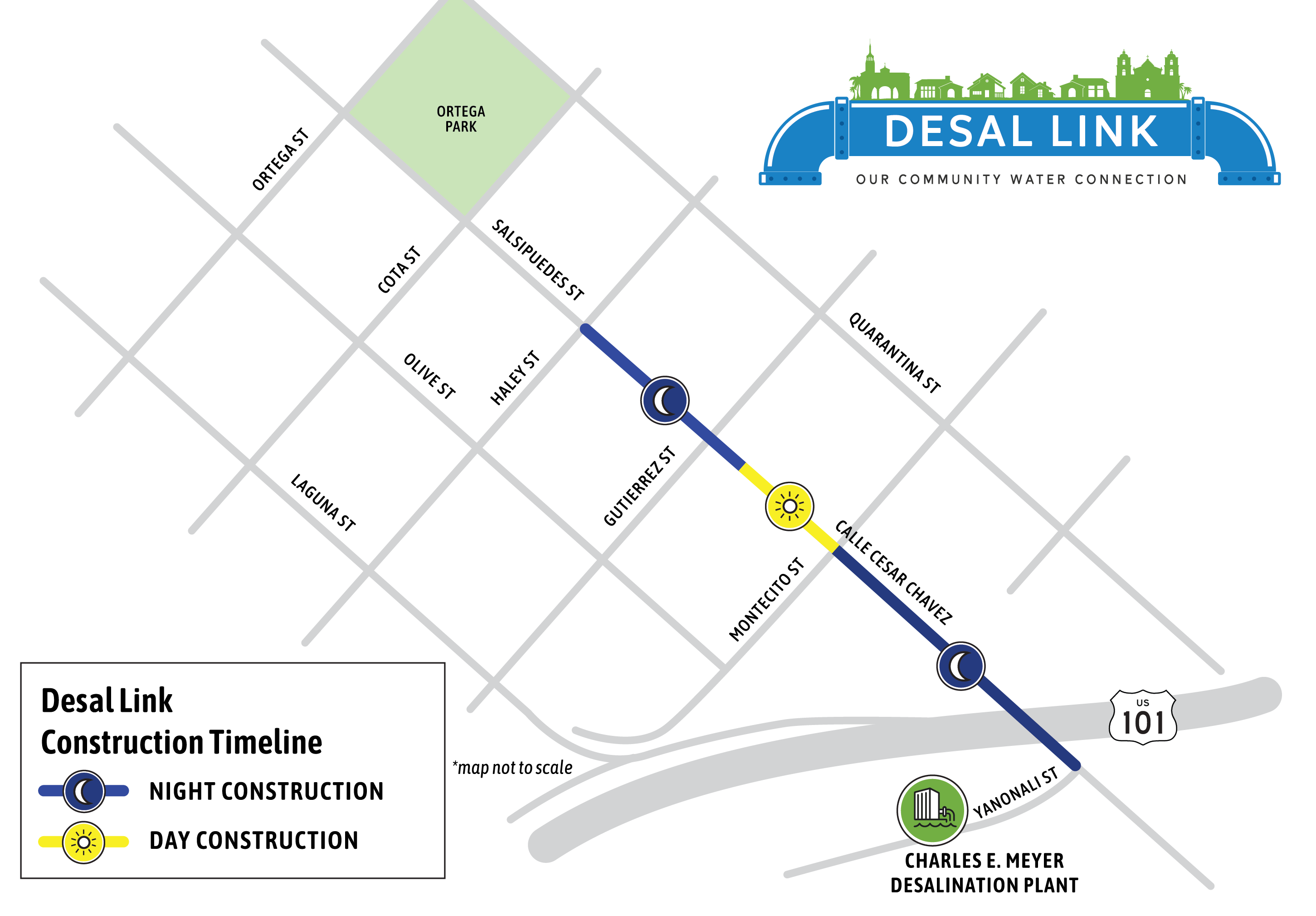 Map depicting project area night and day work