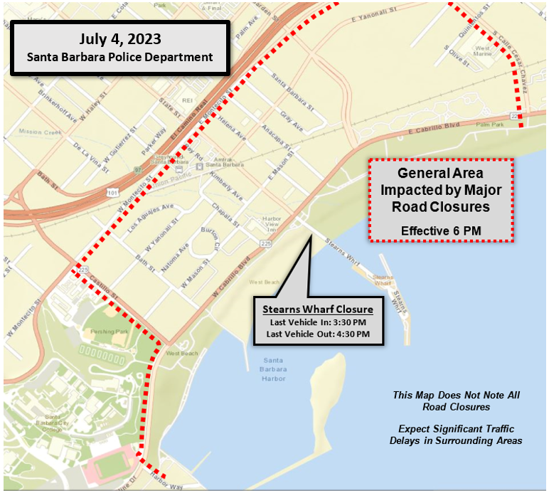 Map of Road Closures July 4, 2023