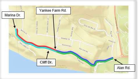 Map of the paving project along Cliff Drive