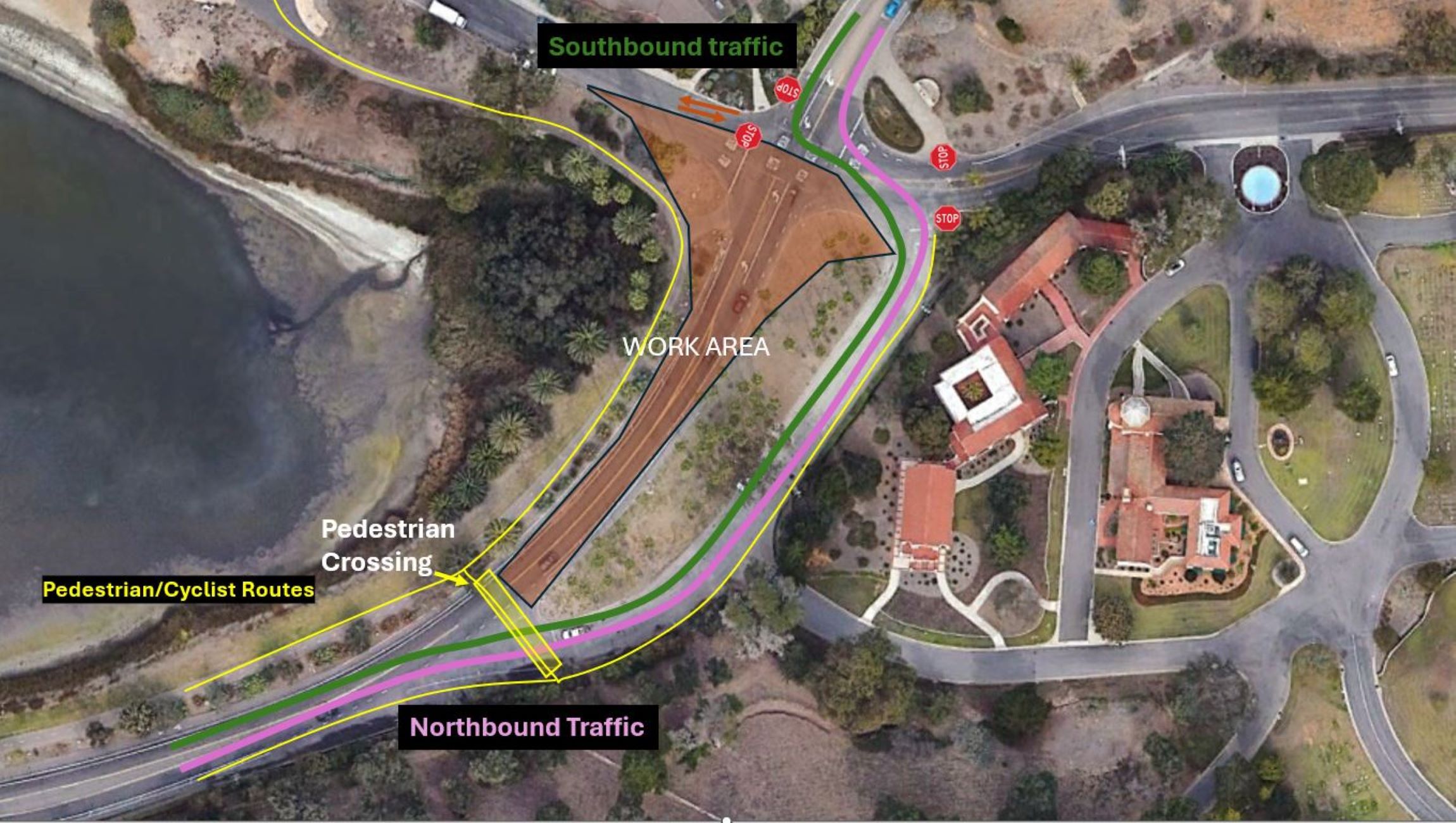 Cabrillo Boulevard Detour to Channel Drive Frontage for Roundabout Construction