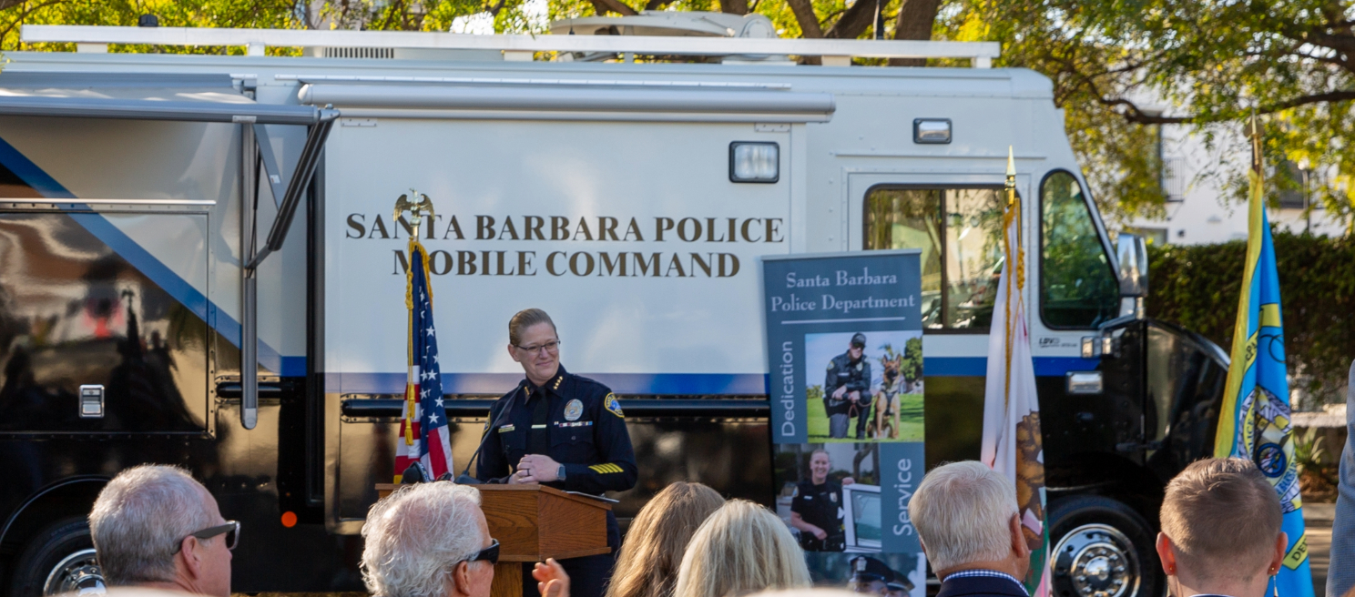 Police Chief Kelly Gordon looks out at groundbreaking ceremony guests