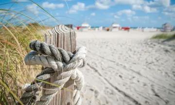 A beach with a rope tied to a post