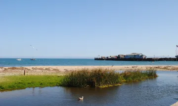 Mission Creek at East Beach with Stearns Wharf