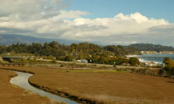 Goleta Slough with 101 Freeway and Goleta Pier in backdrop