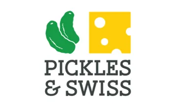Pickles & Swiss logo with two pickles and a slice of cheese