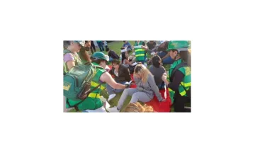 Students of the CERT class practicing for disaster preparedness