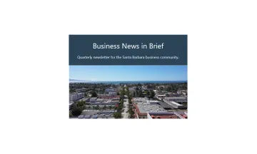 An aerial view of the city with a blue banner above that says City Business in Brief 