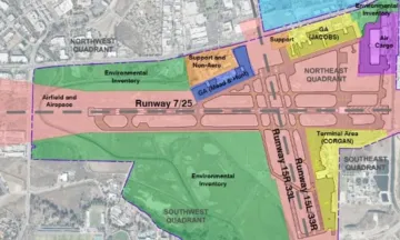 Map of SBA property with various sections highlighted 