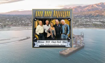Image shows the Wharf with a photo of the Do No Harm Band