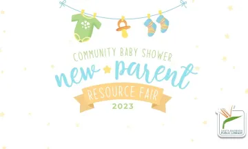 Text reads "new parent resource fair" with a design of a mobile