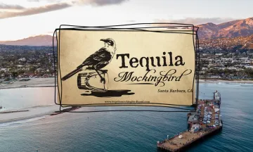 Image of Stearns Wharf with the logo for the band "Tequilla Mockingbird" 