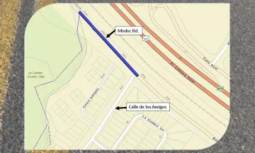 Image shows a map of the project area on Modoc Road