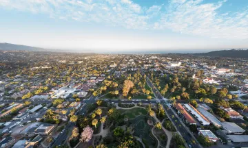 Aerial View of Alice Keck Park Memorial Garden with city in background