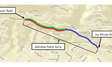 Map of paving area for Alameda Padre Serra on March 25-March 28, 2024