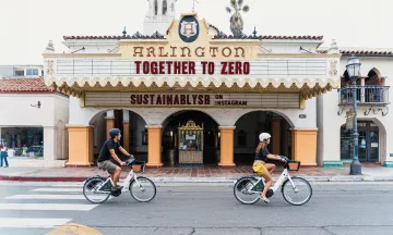 Arlington Theater in Santa Barbara with "Together to Zero" on marquee.