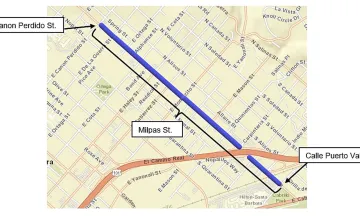 Map of Patching Potholes on Milpas Street from East Canon Perdido to Calle Puerto Vallarta