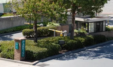 Parking Lot 9 exit kiosks and sign