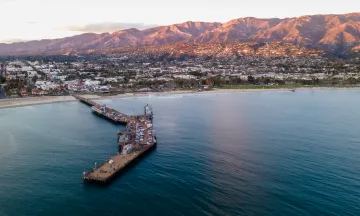 Sterns Wharf State Street Cabrillo Waterfront Aerial