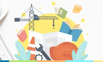 illustrated hard hat and other construction objects