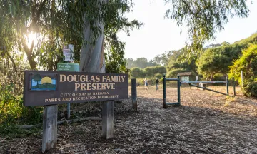 Douglas Family Preserve sign and park in the background