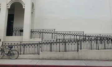 Photo of library ramp to building.