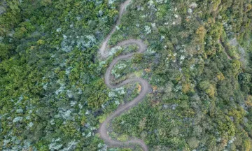 An aerial view of a winding trail in Parma Park