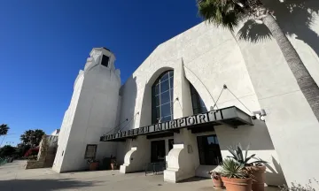 The outside entrance of SBA Terminal on a sunny day.