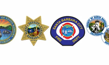 City of Santa Barbara Seal, Santa Barbara Sheriff’s Office, City Fire County of Santa Barbara Fire logo.