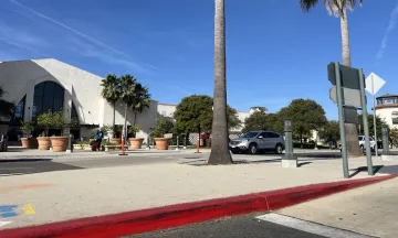 Sidewalk island in front of the SBA Terminal