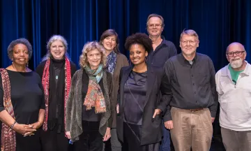 Left to right: Sojourner Kincaid Rolle, Enid Osborn, Perie Longo, Chryss Yost, Tracy K. Smith (United States Poet Laureate Emerita), David Starkey, Paul Willis, and Phil Taggart (Ventura County Poet Laureate Emeritus).