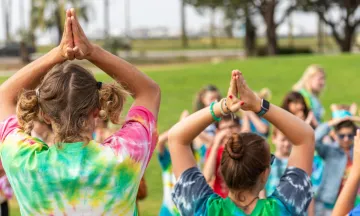 Counselor and a group at Nature Camp.