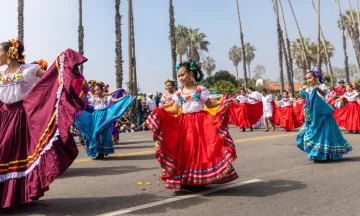Young dancers on Cabrillo Boulevard during the Children's Fiesta Parade.