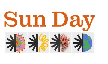 Sun day text and illustrations of sun and energy 