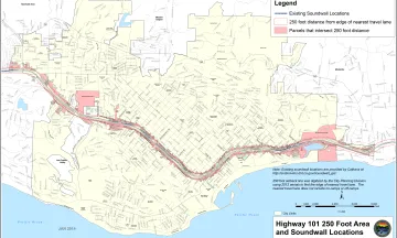 Map of Highway 101 250-foot Area and Soundwall Locations