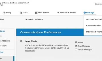 a screenshot of WaterSmart account preferences