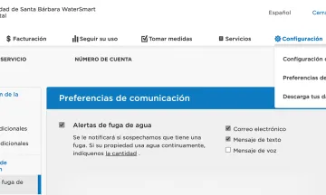 una captura de pantalla de las preferencias de cuenta de WaterSmart