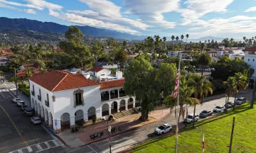 City Hall flag clouds from a drone