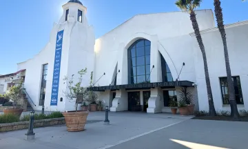 Holiday banner hanging outside terminal