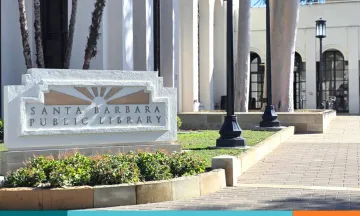 Library entrance with outdoor sign