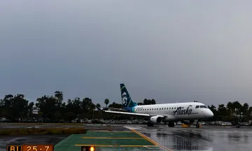 Airplane on a wet runway