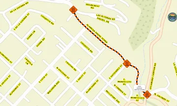 map from the APS roundabout to Las Alturas Rd showing the location of the construction sites.