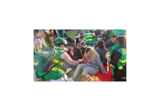 Students of the CERT class practicing for disaster preparedness