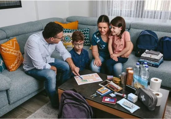 Family reviewing their emergency plan