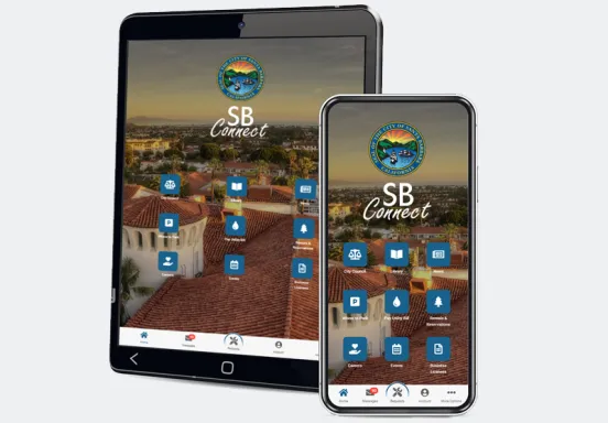 SB Connect application shown on a tablet and phone