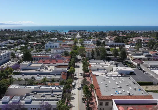Aerial view of lower State Street businesses