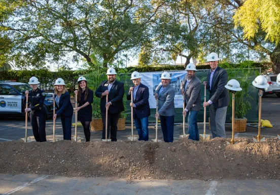 Image of chief of Police, the Mayor and City Councilmembers, prowest constructors vice presidents and public works director