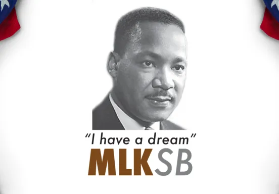I have a dream_MLKSB logo with City of Santa Barbara Seal on a background of the American flag