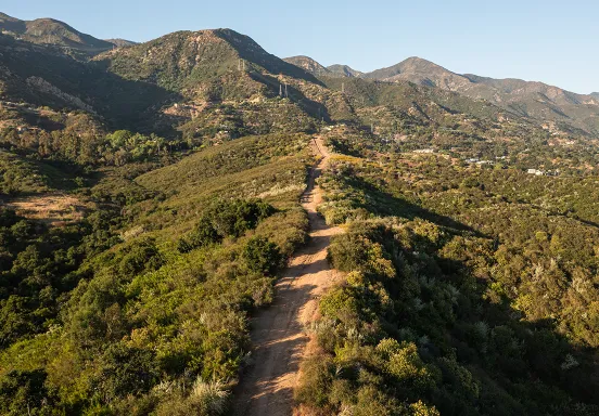 Arial view of trail heading up in Parma Park