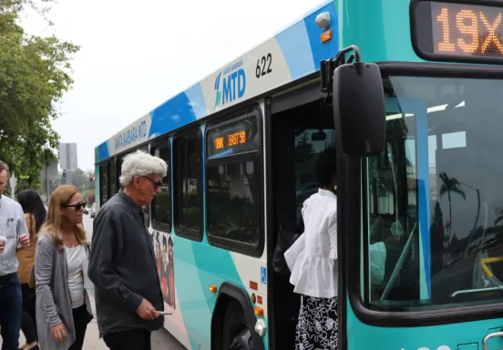 Passengers boarding the Santa Barbara MTD 19X Express Bus.