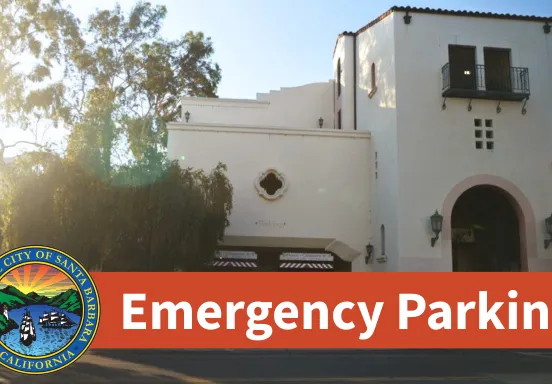 Emergency Parking text over an image of Lot 2 parking garage